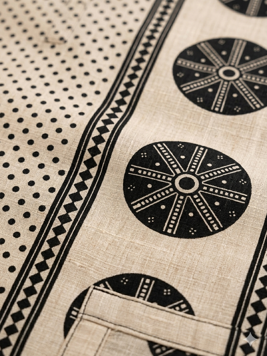 Beige & Black Printed Cotton Suit Set with Dupatta for Women