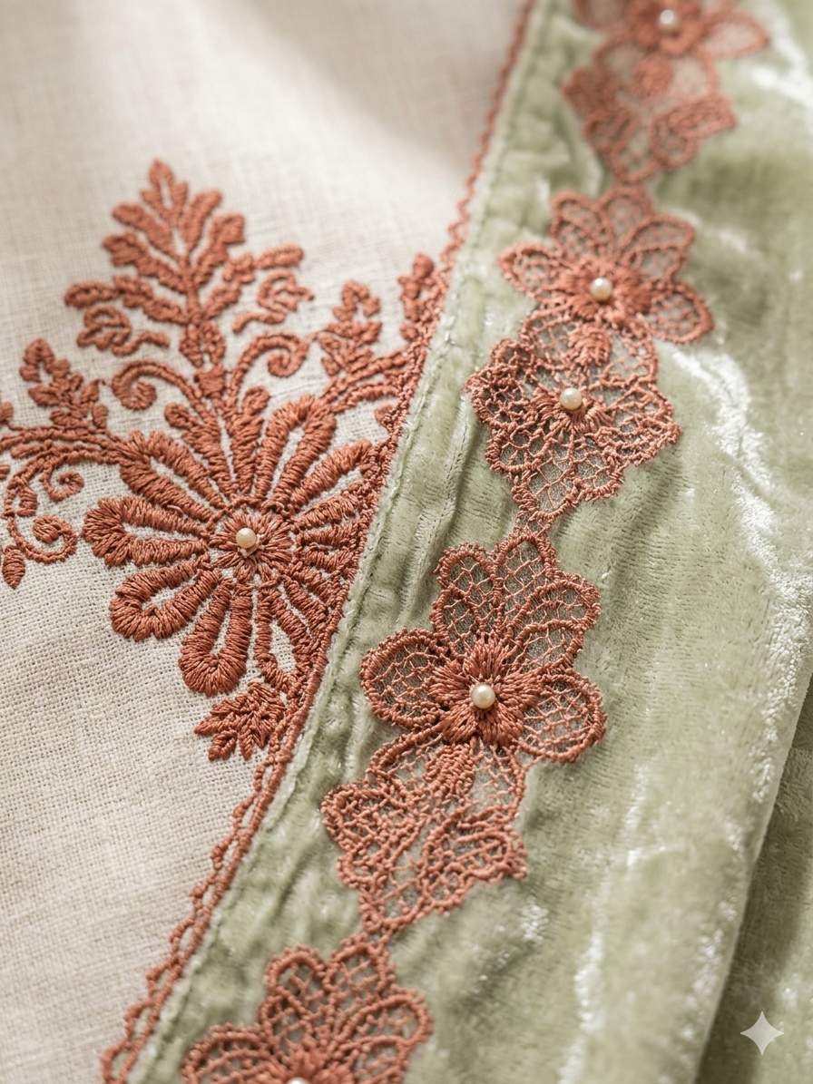 Cream Embroidered Suit Set with Dupatta for Women